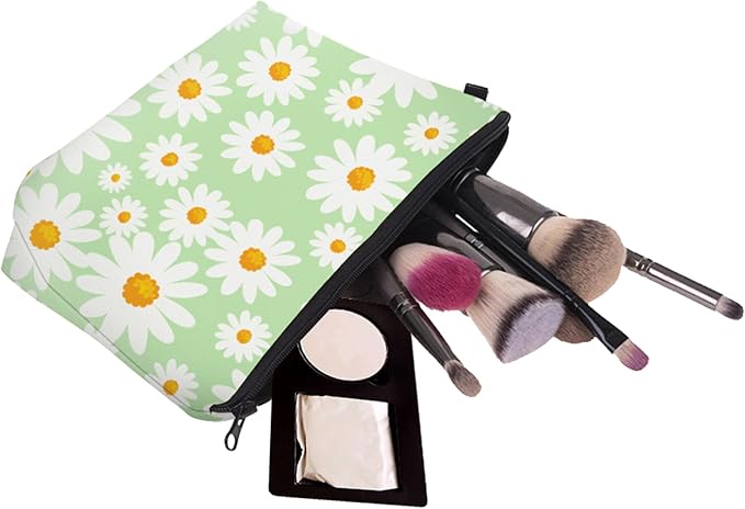 Aiphamy Cute Travel Makeup Bag Cosmetic Bag Small Pouch Gift for Women (Daisy Sage Green)