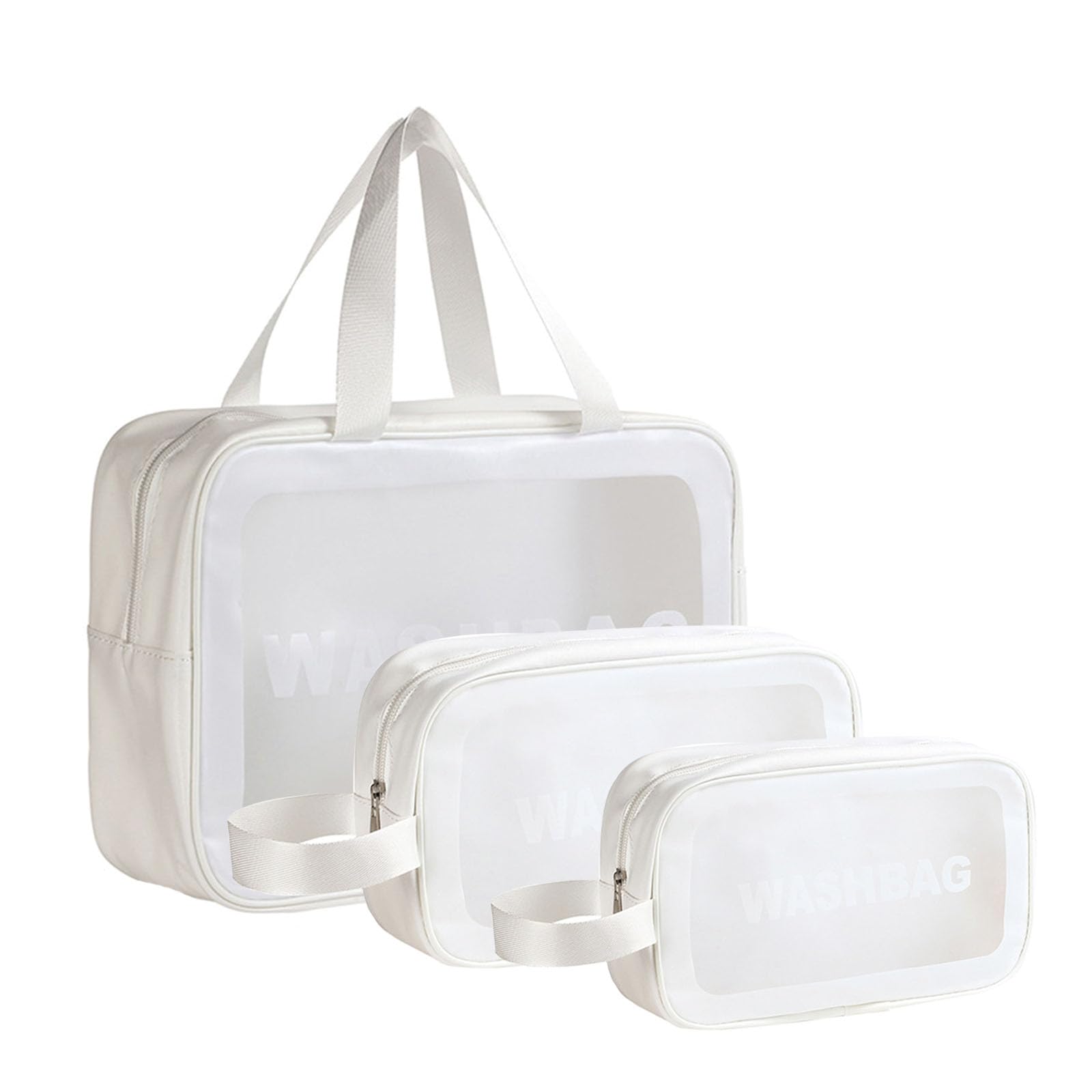 BIRDDIE Clear Travel Bags for Toiletries,3 Pack Toiletry Bag,Matte Translucent Toiletry Bag,Makeup Bag With Handy Handle,Travel Pouch,Makeup Cosmetic Organizer for Travel Essentials(White)
