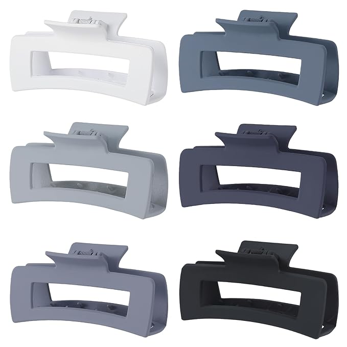Sisiaipu 4 Inch Big Hair Claw Clips 6 Pcs Large Claw for Thick Hair Square Hair Clips for Women Rectangle Hair Clips Nonslip Acrylic Banana Jaw Clips Hair Accessories for Girls (Grey)