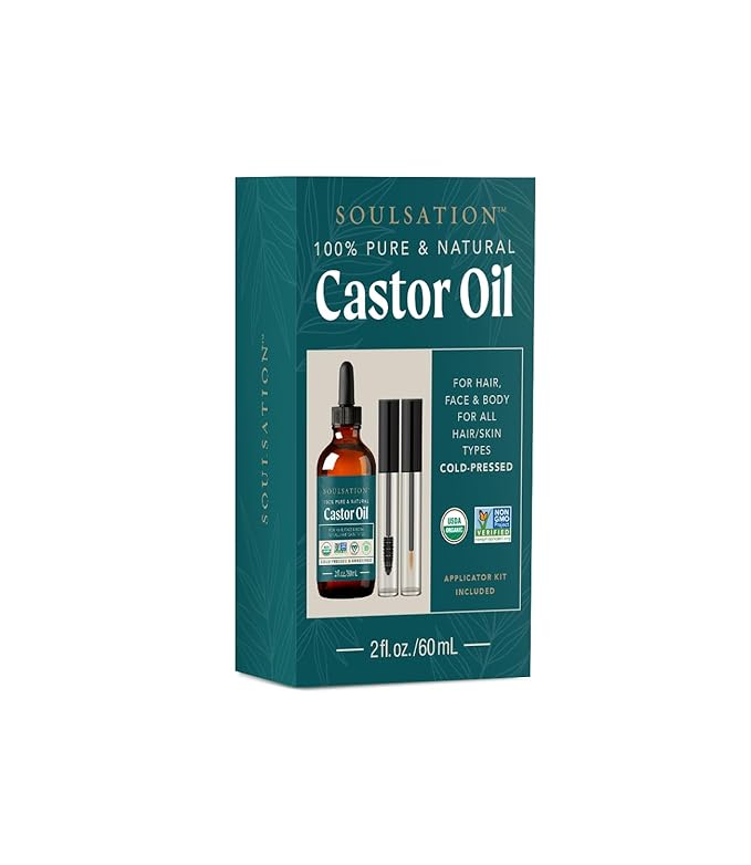 SOULSATION Organic Castor Oil for Eyelashes, Hair & Skin (2oz with Eyelash Kit) | 100% Pure, Natural Cold Pressed