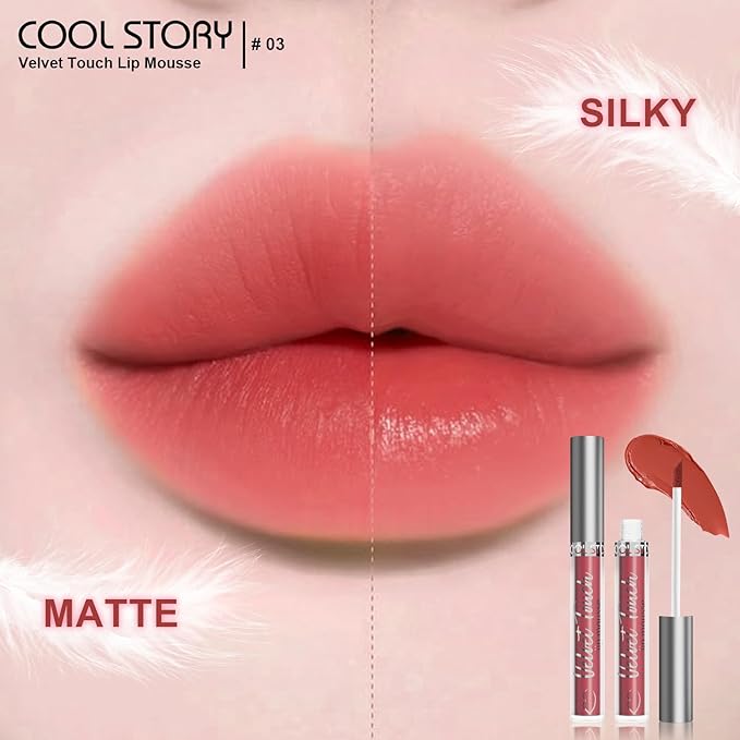 COOL STORY lip cream,Velvet Lip Mousse,Matte Lip Tint, natural daily Long-Lasting color, Waterproof,daily-office-party lip color (03#Nude Embrace)