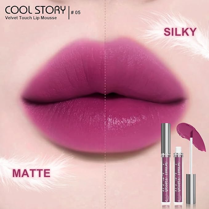 Matte Velvet Lip Mousse Lip Mud, Shade #05 Violet Pittas Blaze, Waterproof Long‑Wearing Non‑Fade Lipstick, Smooth Pigmented Transfer Proof Lip Color Daily Lip Cosmetic (05#Violet Pitaya Blaze)