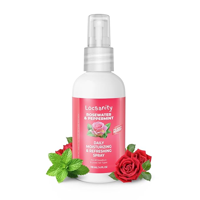 Loc Spray - Locsanity Daily Moisturizing Rosewater & Peppermint Spray for Locs, Dreadlocks - Lightweight Frizz Control Hair & Scalp Moisturizer - Natural Loc Care (4 fl oz)