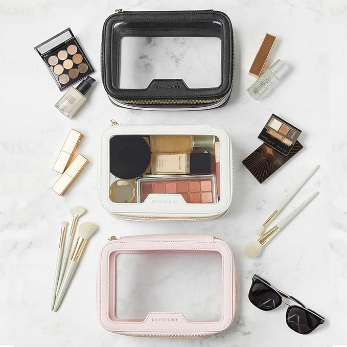 Camdeez Rownyeon Clear Makeup Case Toiletry Bag Travel Makeup Train Case Portable Cosmetic Organizer Transparent Bag Black