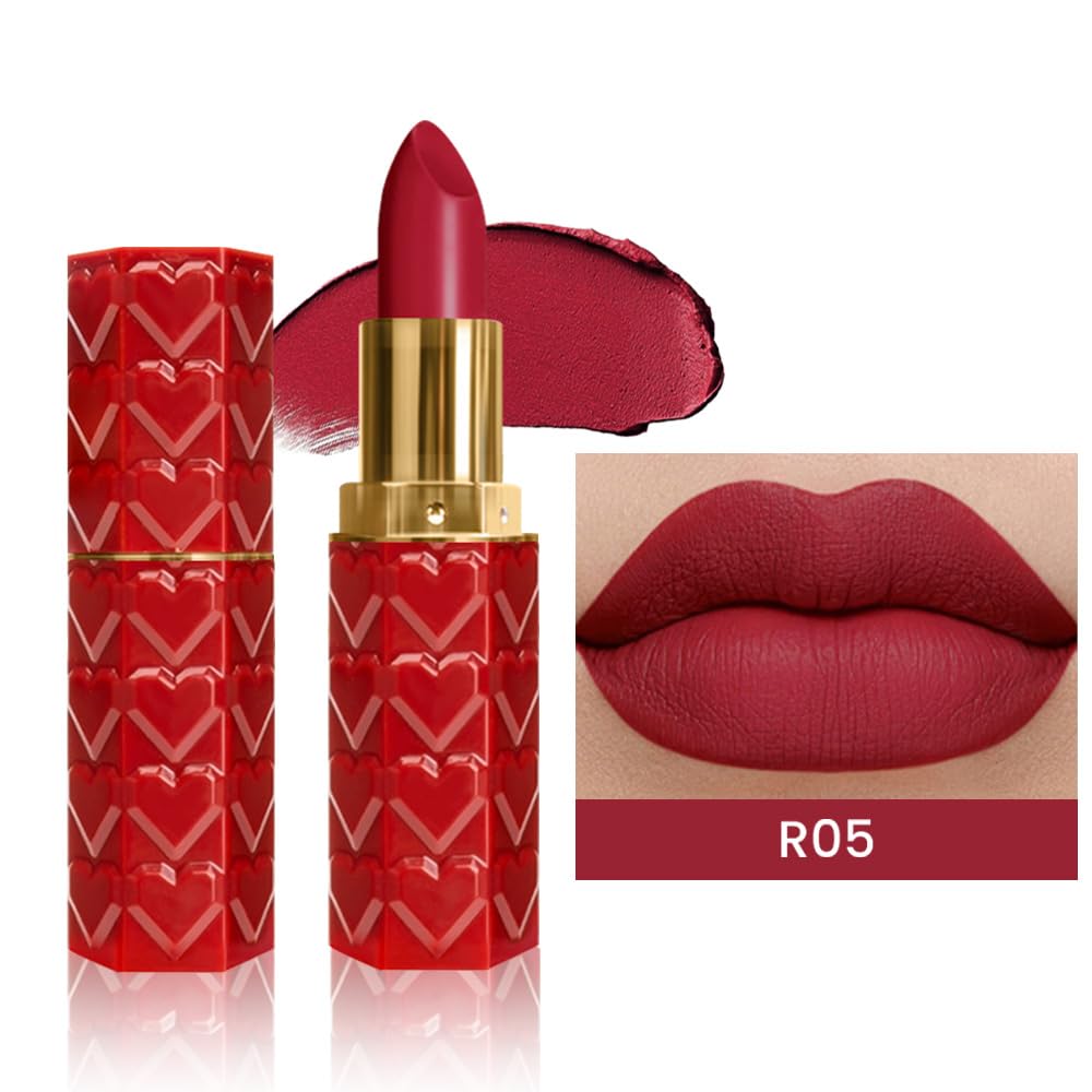evpct 1Pcs Dark Rose Red Lipstick, Silky Velvet Matte Lipstick Pack Sets for Women