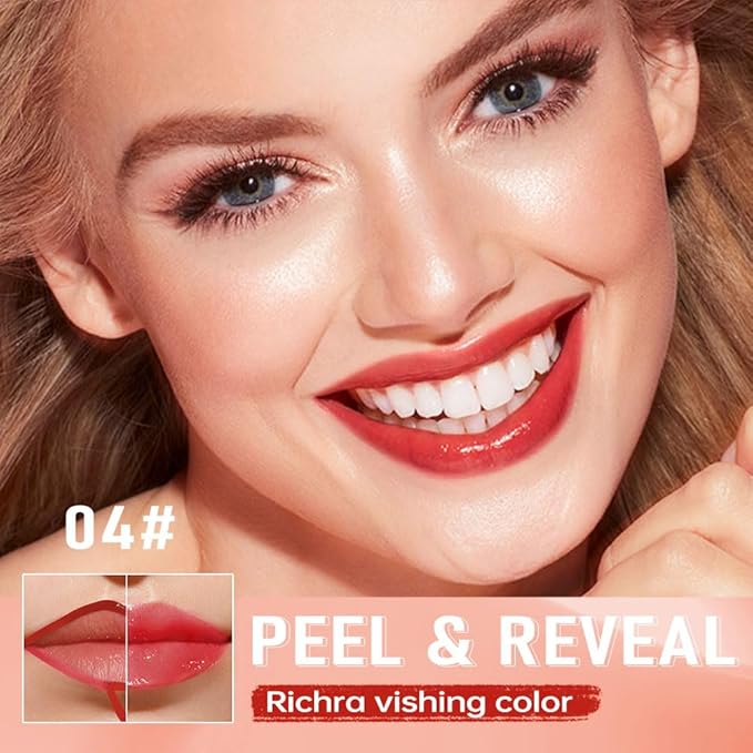 Vibrant Red Coral Peel Off Lip Gloss Tattoo and Lip Oil, Lip Stain Peel Off Masque - Peel Off Lip Tint,Long Lasting Waterproof Transfer-proof Lip Mask Lip Gloss Peel Off Lip Liner,Stay Lip Makeup 04#