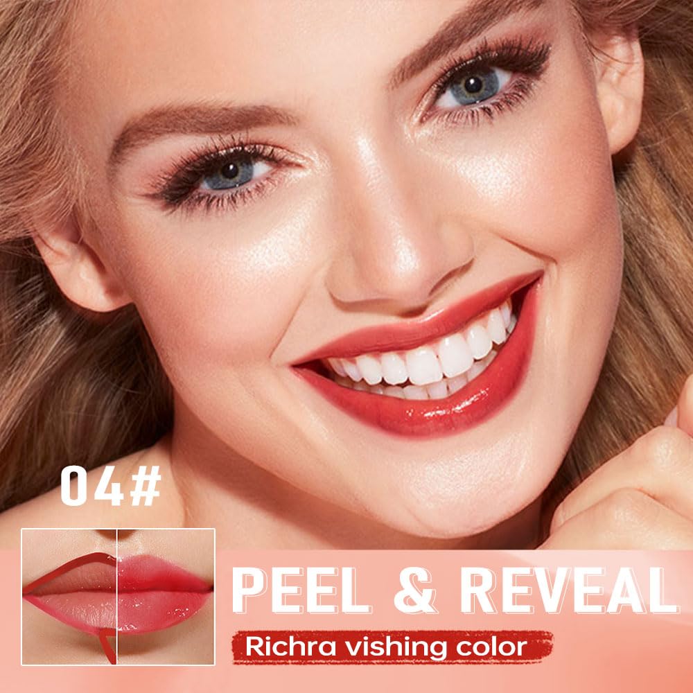 Vibrant Red Coral Peel Off Lip Gloss Tattoo and Lip Oil, Lip Stain Peel Off Masque - Peel Off Lip Tint,Long Lasting Waterproof Transfer-proof Lip Mask Lip Gloss Peel Off Lip Liner,Stay Lip Makeup 04#