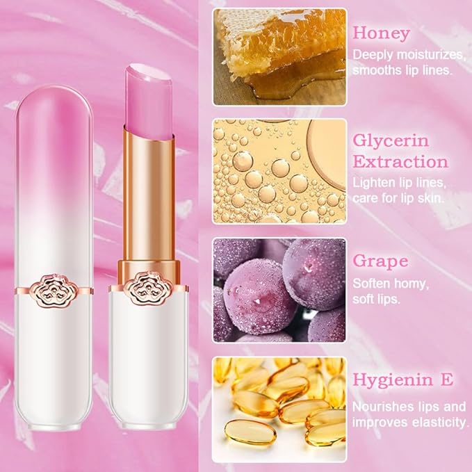 BINGBRUSH Peach Color Changing Lipstick,Moisturizer Long Lasting Lip Care Lip Balm Magic Lip Gloss Lip Tint Stain Gloss Set for Women (1pc Grape)