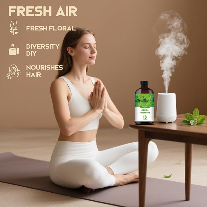 MLYNKL Peppermint Essential Oil,for Diffuser,16oz+Roll-On 0.33oz