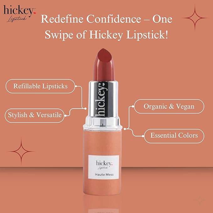 Hickey Lipstick Refill - Haute Mess (Terracotta) - Hydrating Formula with Jojoba Oil, Long Lasting Velvet Finish Lipstick for Women - Vegan & Gluten-Free