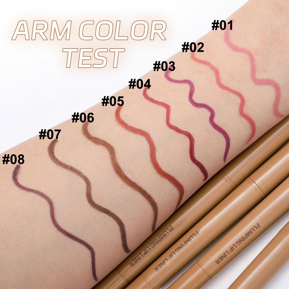 JUAAZIN Medium Violet Red Matte Lip Liner Pencil, Plump Lip Liners Long-Lasting Creamy Formula, With Silicone Smudger for Define Contours & Sculpting Lip, Waterproof Non-Staining Crayon Lip Liner 03#