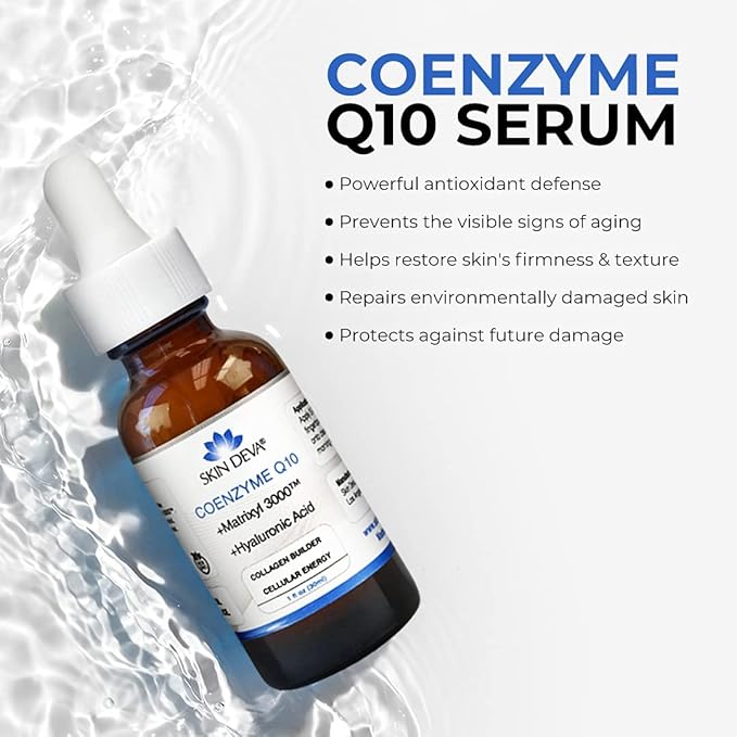 Skin Deva Coenzyme Q10 Serum for Face with Matrixyl 3000 & Hyaluronic Acid - Anti Aging Peptide Facial Serum to Help Improve Appearance of Fine Lines & Wrinkles - For All Skin Types, 1 Fl Oz