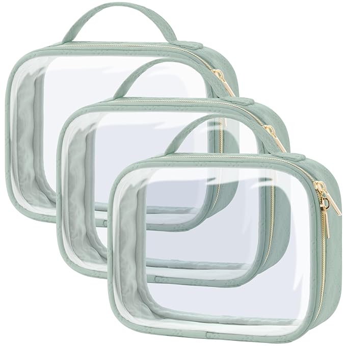 PACKISM Clear Makeup Bag Travel - TSA Approved Toiletry Bag, 3 Pack Green