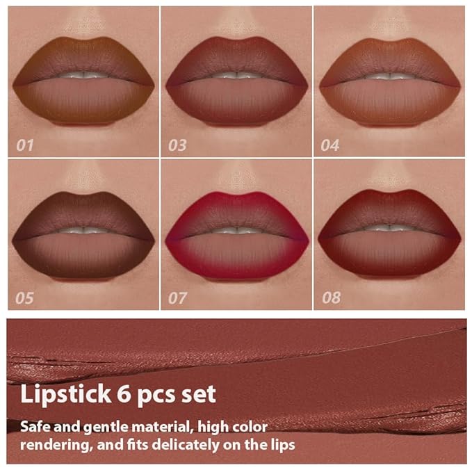 BINGBRUSH 6pcs Brown Lip Liners Set,Ombre 2-in-1 Lip Liners & Lipstick set