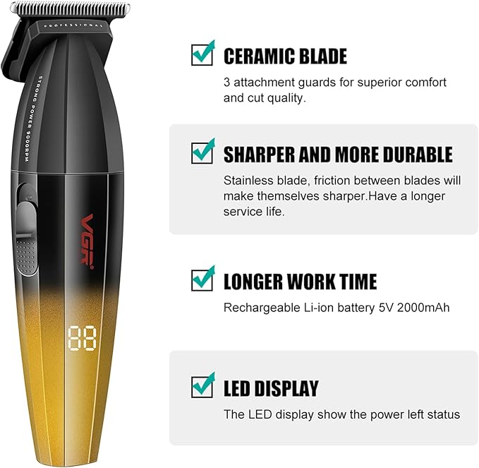 VGR 906 Cordless Hair Trimmer for Men with Zero-Gap T-Blade, Gold