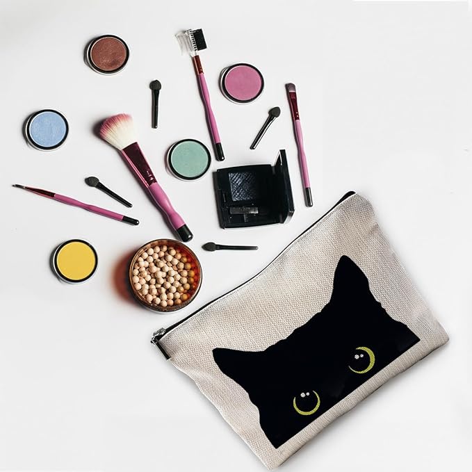 NEGIGA Cat Makeup Bag, Black Cat Kitty Kitten Cosmetic Bags for Women, Cat Owners Gifts, Black Cats Small Makeup Cosmetic Bag for Purse