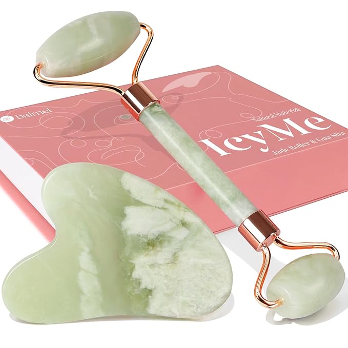BAIMEI IcyMe Jade Roller & Gua Sha Facial Tool Set for Face Depuffing