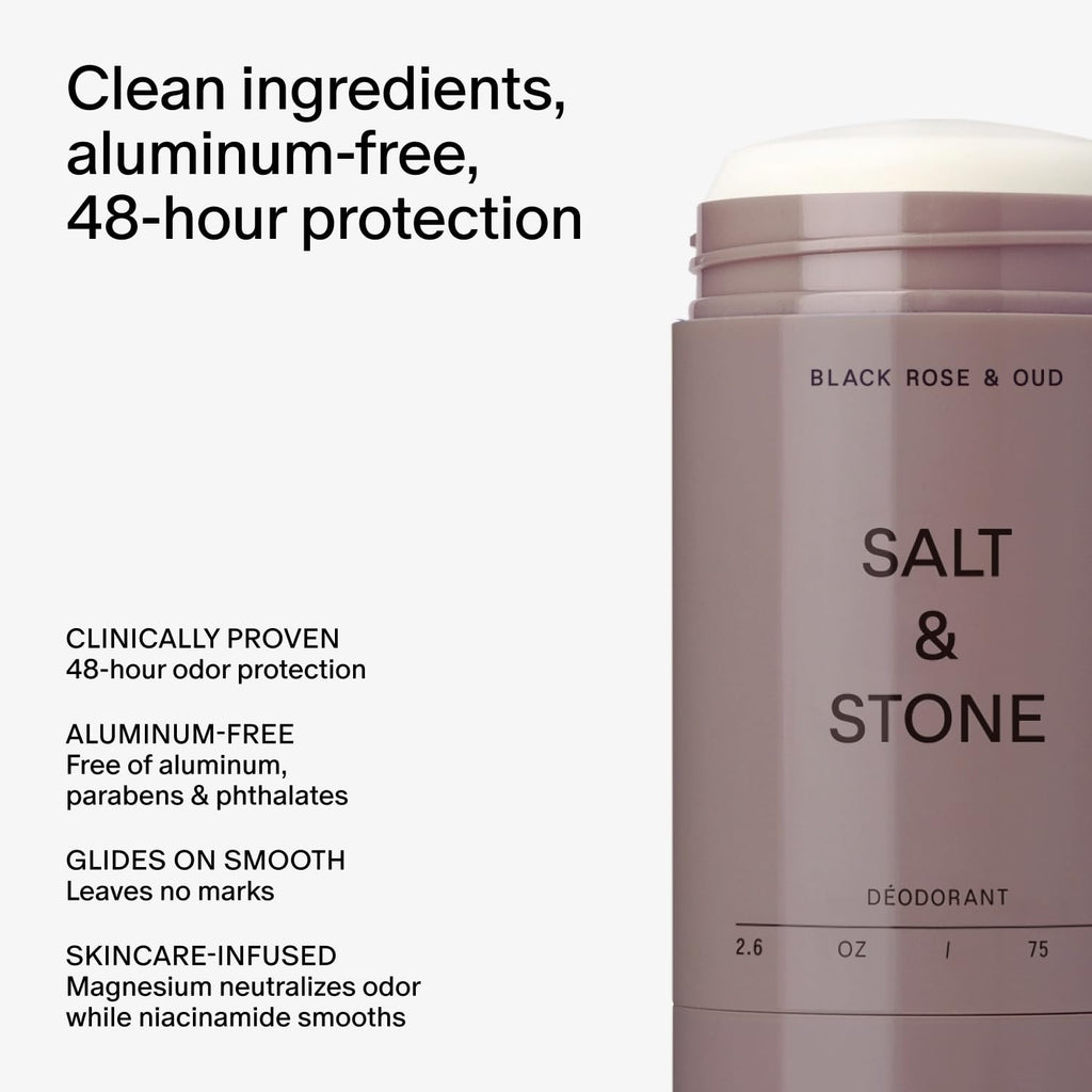 Salt & Stone Aluminum-Free Deodorant, Women & Men Black Rose & Oud 2.6 oz