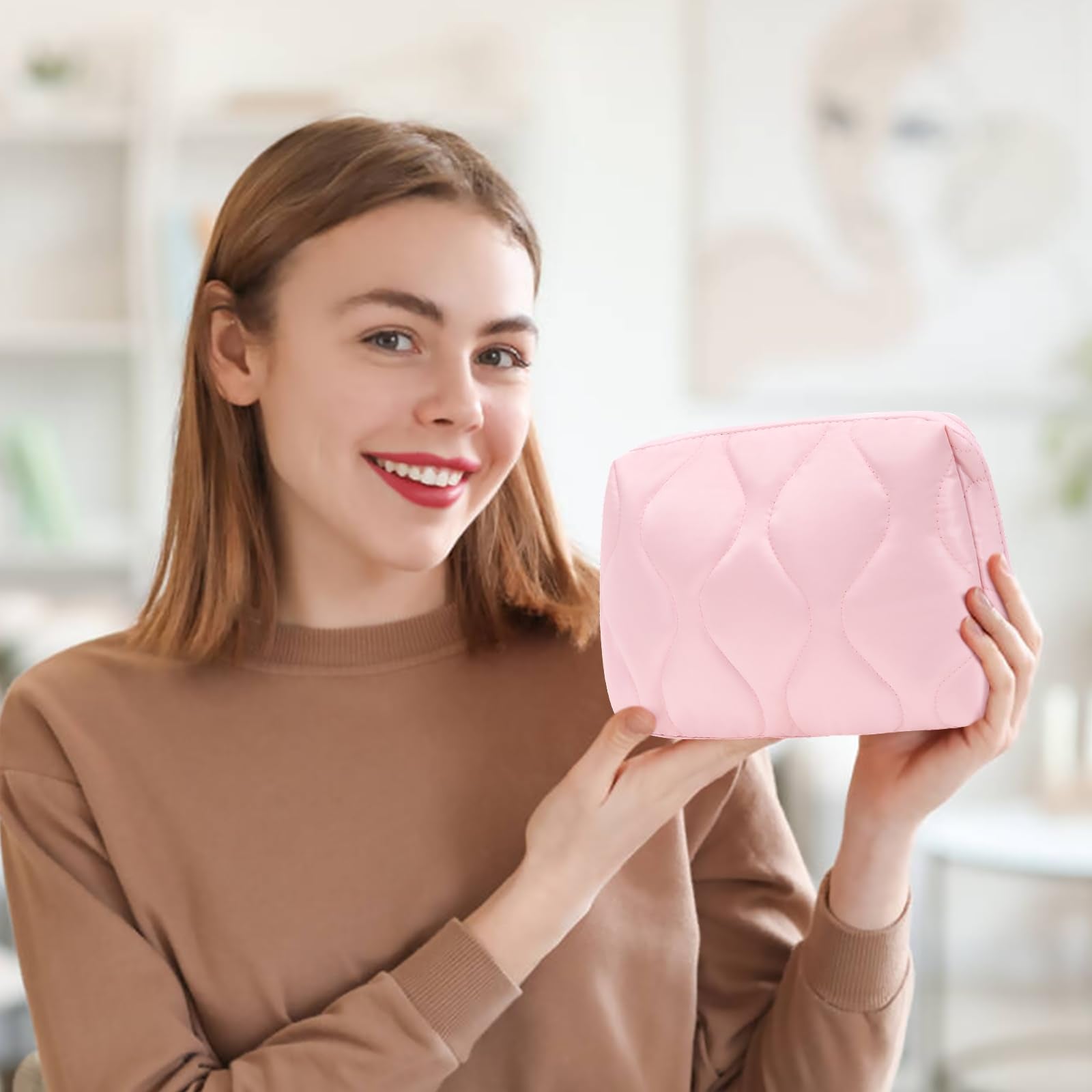 MOYLLOG Makeup Bag, Wide-open Cosmetic Bag, Toiletry Bag for Women, Travel Essentials Organizer, Compact Lightweight for Daily Use