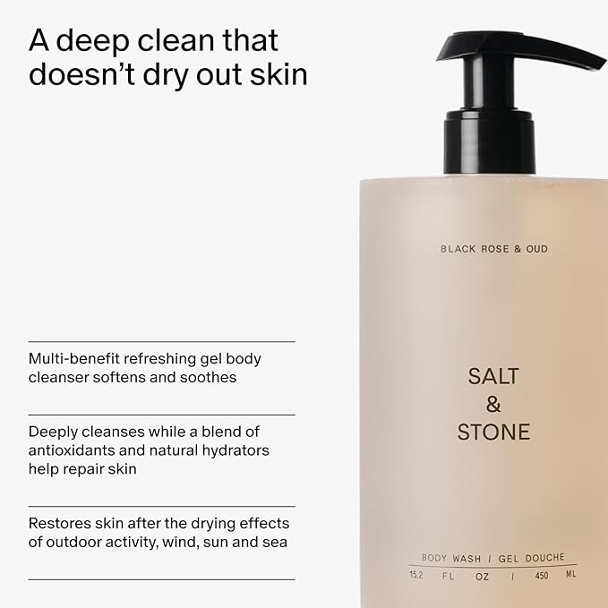 Salt & Stone Body Wash for Women & Men, Black Rose & Oud Refill 32 fl oz
