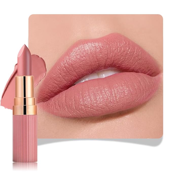 evpct Orange Nude Pink Matte Creamy Lipstick for Women, Long Lasting Waterproof Velvet Lipstick, Lip Stick Crayon Buildable Blendable Creamy Color, Longwear Lip Makeup Cruelty-free 24 hours original