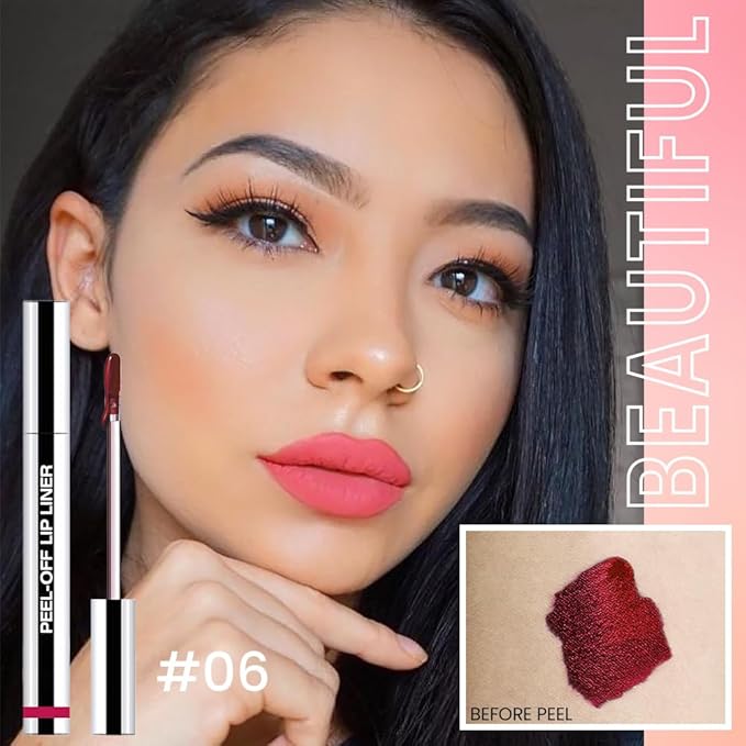 JUAAZIN 2Pcs Matte Lip Stain Peel Off Lip liner with Tweezer, Peel Off Lip Stain, Long Lasting Waterproof Lipstick Lip Gloss Tattoo, Transfer-proof for All Skin Types (00#+06#)