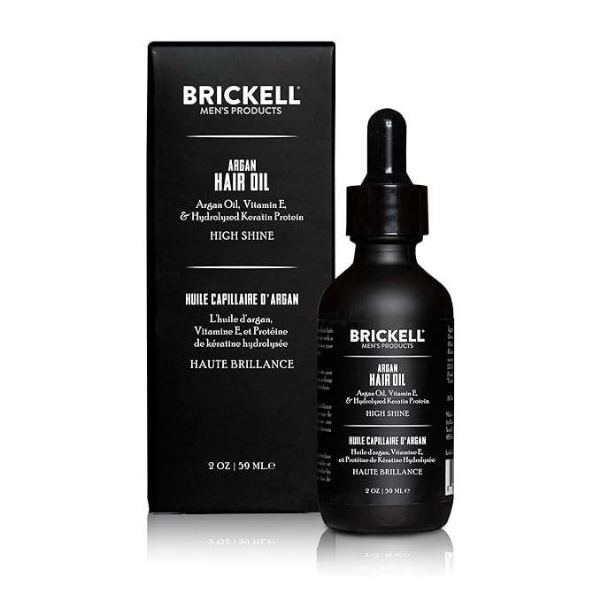 Brickell Men's Argan Oil for Hair, Lightweight Hair Oil Treatment For Men, With Argan Oil, Hydrolyzed Proteins, and Vitamin E, 2 Ounce, Scented