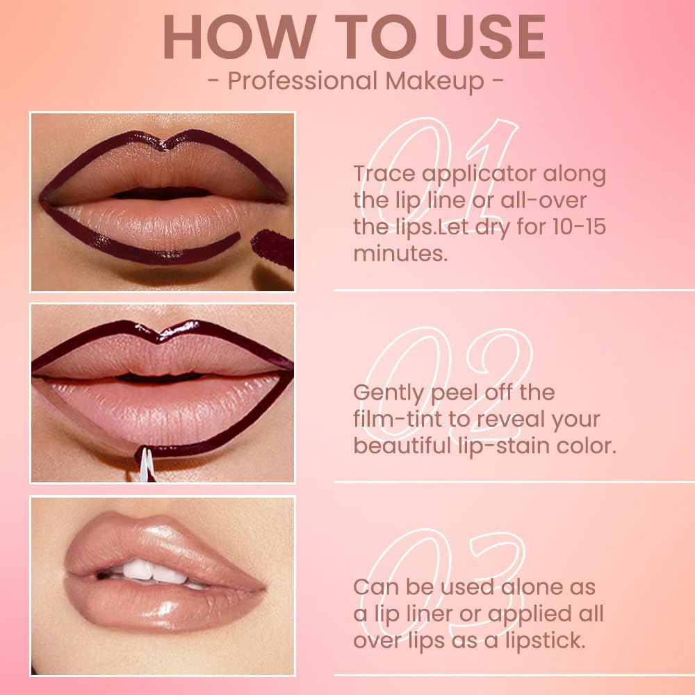 Hxssll Matte Lip Gloss Stain-Peel Off Lip Liner Tattoo, Brownish Red Lip Tint，Long Lasting Peel Off Lip Stain, Waterproof Transfer-proof Lip Mask Lip Liner Peel Off Lip Gloss,Stayn Lip Makeup. #03