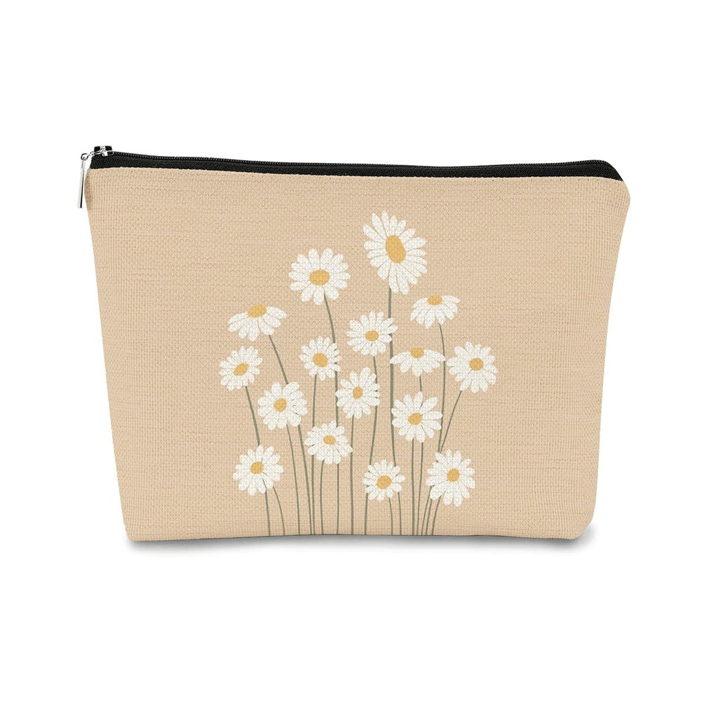 BARPERY Daisy Makeup Bag for Women - Pink Cosmetic Bag with Zipper - Travel Toiletry Bag Idea for Teen Girls & Women, Birthday or Christmas Presents