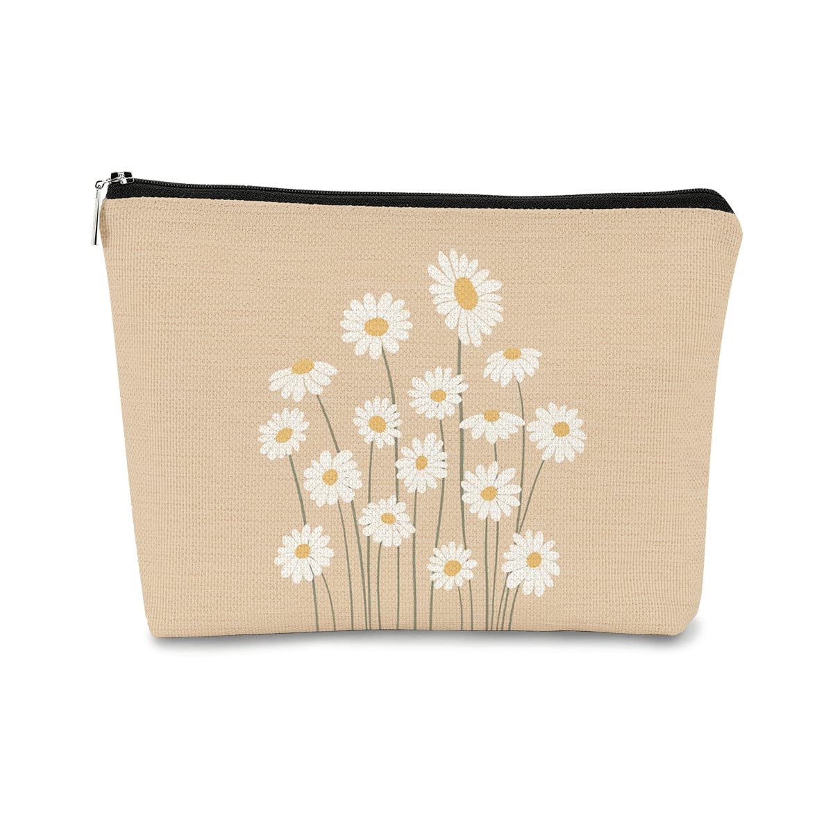 BARPERY Daisy Makeup Bag for Women - Pink Cosmetic Bag with Zipper - Travel Toiletry Bag Idea for Teen Girls & Women, Birthday or Christmas Presents