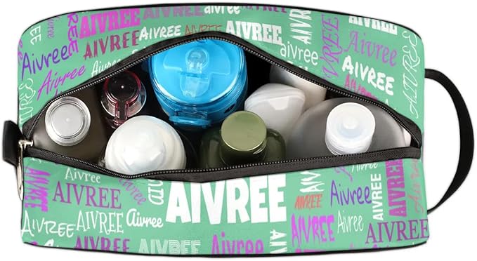 KFNHN Custom Portable Travel Cosmetic Bag with Name Light Green Solid Color