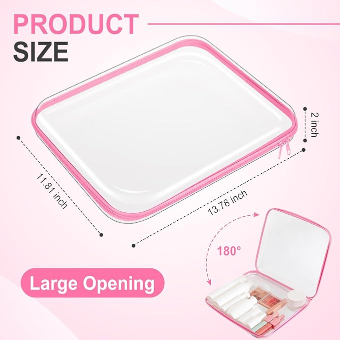 Hoolerry 3 Pcs Clear Hard Zipper Case Hard Plastic Zipper Pouch Makeup Bag Portable Travel Organizer for Cosmetics, Office Supplies, Documents & Toiletries(Pink,L)