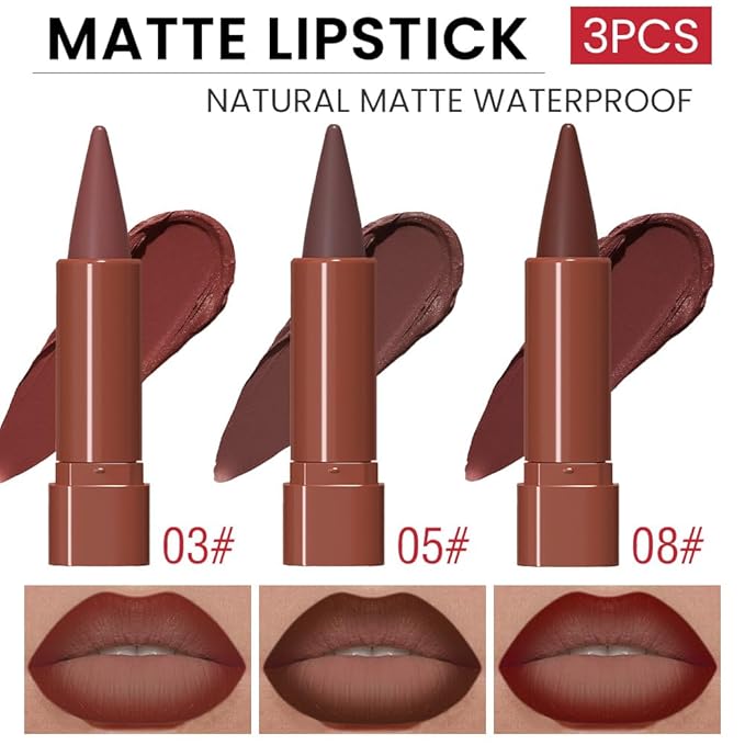 BINGBRUSH Lip Liner Set,Matte Lipstick Pencil,Cone Tip for Line&Fill, 3pcs