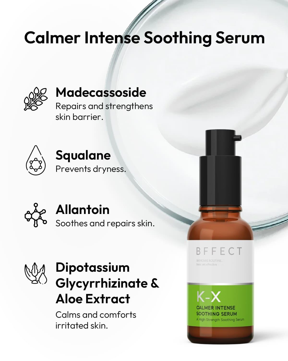 BFFECT Centella Asiatica Serum,Calmer Intense Soothing Serum with Madecassoside for Sensitive Skin, Soothe & Repair Skin Barrier, Redness Relief, Fragrance Free, 1 Fl Oz
