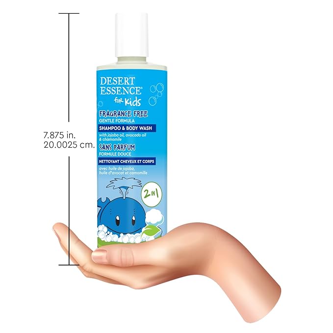 Desert Essence Kids Fragrance Free 2-in-1 Shampoo & Body Wash, Gentle Cleanser for Children’s Hair and Skin, Tear-Free Bath Wash for Kids, 12 fl oz