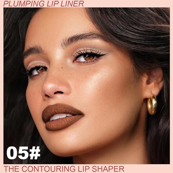 QIDSTERS Plump Matte Crayon Lip Liner Pencil, Maroon Lipstick Lip Liners for Women, 24 Hour Long-Lasting Lip Gloss Makeup, With Silicone Smudger for Define Contours & Sculpting Lip, 05