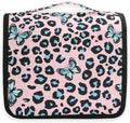 senya Hanging Travel Toiletry Bag Blue Butterfly Leopard Print Kit Makeup Case Cosmetics Organizer for Men Women 1.0 Fl Oz