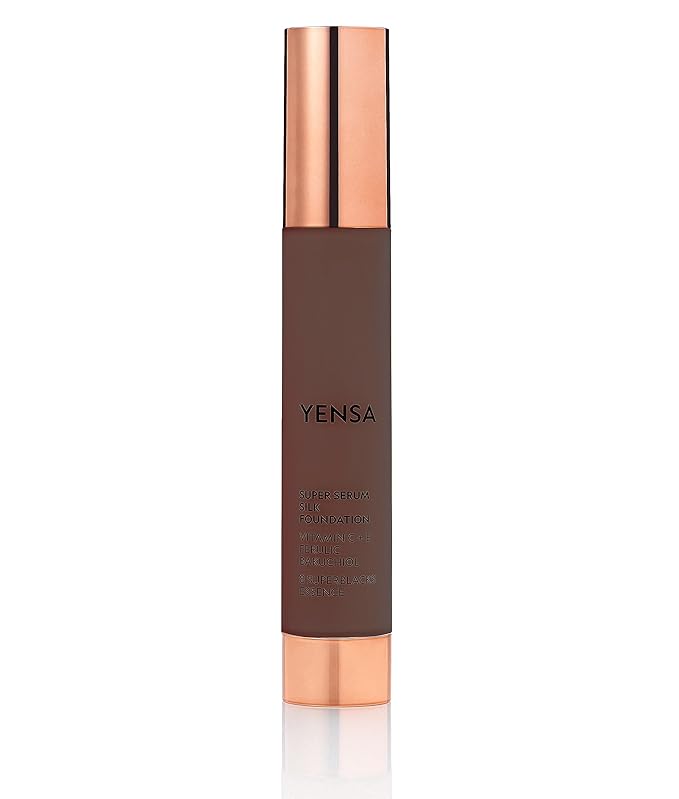 YENSA Super Serum Silk Foundation - Hydrating, Full Coverage Foundation with Vitamin C & Bakuchiol Oil - Blurs Imperfections & Evens Skin Tone - Korean Skin Care Makeup - Deep 4 (1 oz)