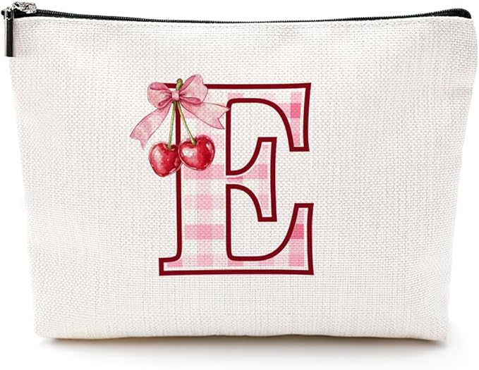 CQM Cherry Bag Initial E Makeup Bag Cherry Gifts for Women Cosmetic Bags