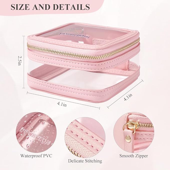 Camdeez Rownyeon Clear Cosmetic Bag Mini Makeup Bag Cute Clear Make Up Organizer Case Travel Toiletry Bag Small Pouches for Women with Zipper (Pink, Mini)