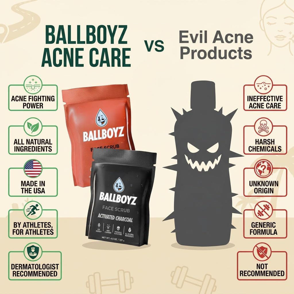 Ballboyz Soap: Face Scrub 3-Pack - Variety Pack (Activated Charcoal, Coconut Cove, Lemonade) Natural and Powerful Cleansing for Athletes