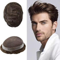 FACE MIRACLE Toupee for Men French Lace Hairpiece Human Hair Replacement System Skin PU Mens Toupee Hair Wigs for Man V-Looped Front Hair Prosthesis 6"X8" #4ASH