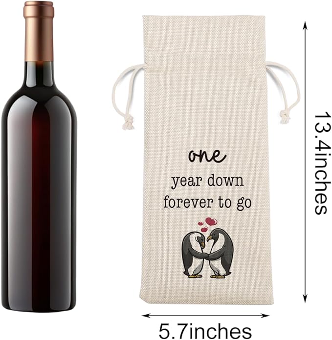 BARREEMO Gifts for First Anniversary for Couple Parents Husband Wife Vow Renewal Gifts One Year Down Forever to Go 1 year Wedding Anniversary Wine Gift Bag
