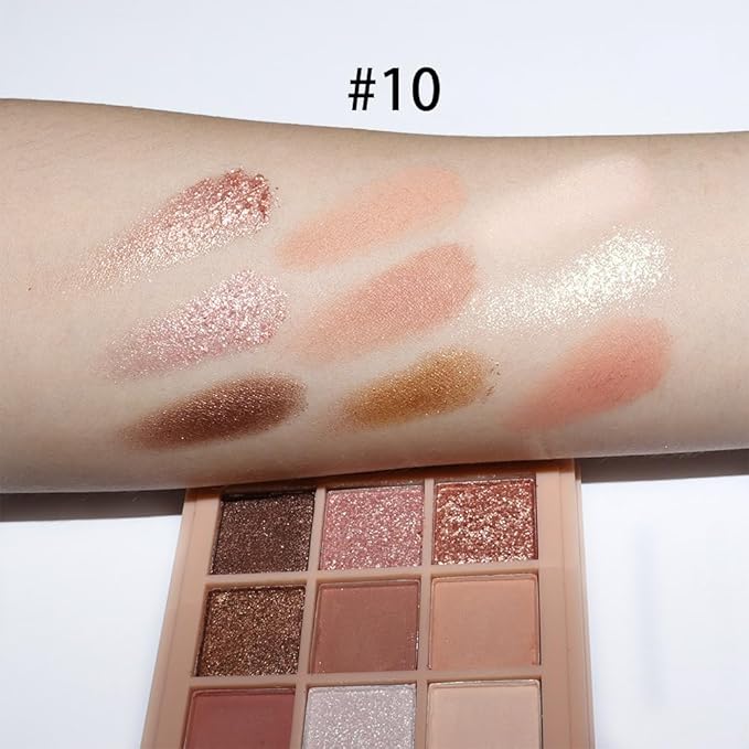CAKAILA 9Colors Nude Champagne Gold Rose Brown Colorful Glitter Eyeshadow Palette Makeup,Korean Natural Neutral Rainbow Eyeshadow Palettes Naturing-Looking Long Lasting Waterproof Blendable
