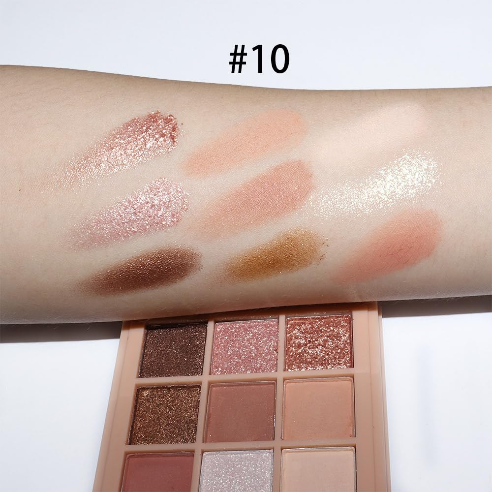 CAKAILA 9Colors Nude Champagne Gold Rose Brown Colorful Glitter Eyeshadow Palette Makeup,Korean Natural Neutral Rainbow Eyeshadow Palettes Naturing-Looking Long Lasting Waterproof Blendable