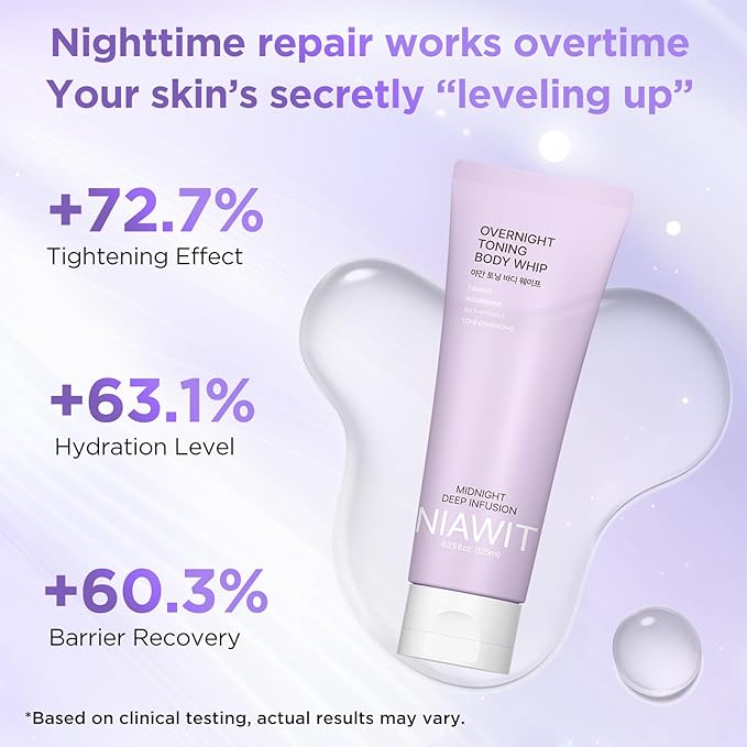 NIAWIT Overnight Toning Body Whip – For Loose Crepey Skin on Arms, Thighs & Belly | Firming, Moisturizing & Anti-Wrinkle Night Cream to Improve Tone While You Sleep, All Skin Types
