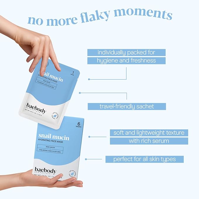 Baebody Snail Mucin Mask (6 pcs) - Hydrating Face Mask Sheet