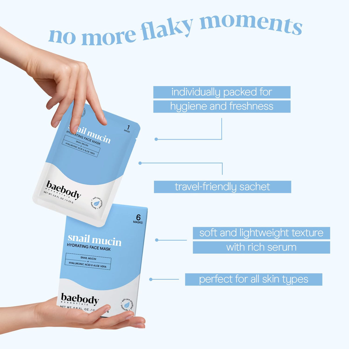 Baebody Snail Mucin Mask (6 pcs) - Hydrating Face Mask Sheet
