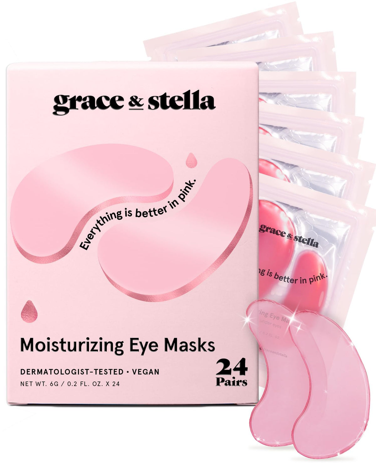 grace & stella Under Eye Mask - Reduce Dark Circles, Puffy Eyes, Undereye Bags, Wrinkles - Gel Under Eye Patches, Bulk Gifts for Women - Vegan Cruelty-Free Self Care (72 Pairs, Gold, Pink, & Blue)