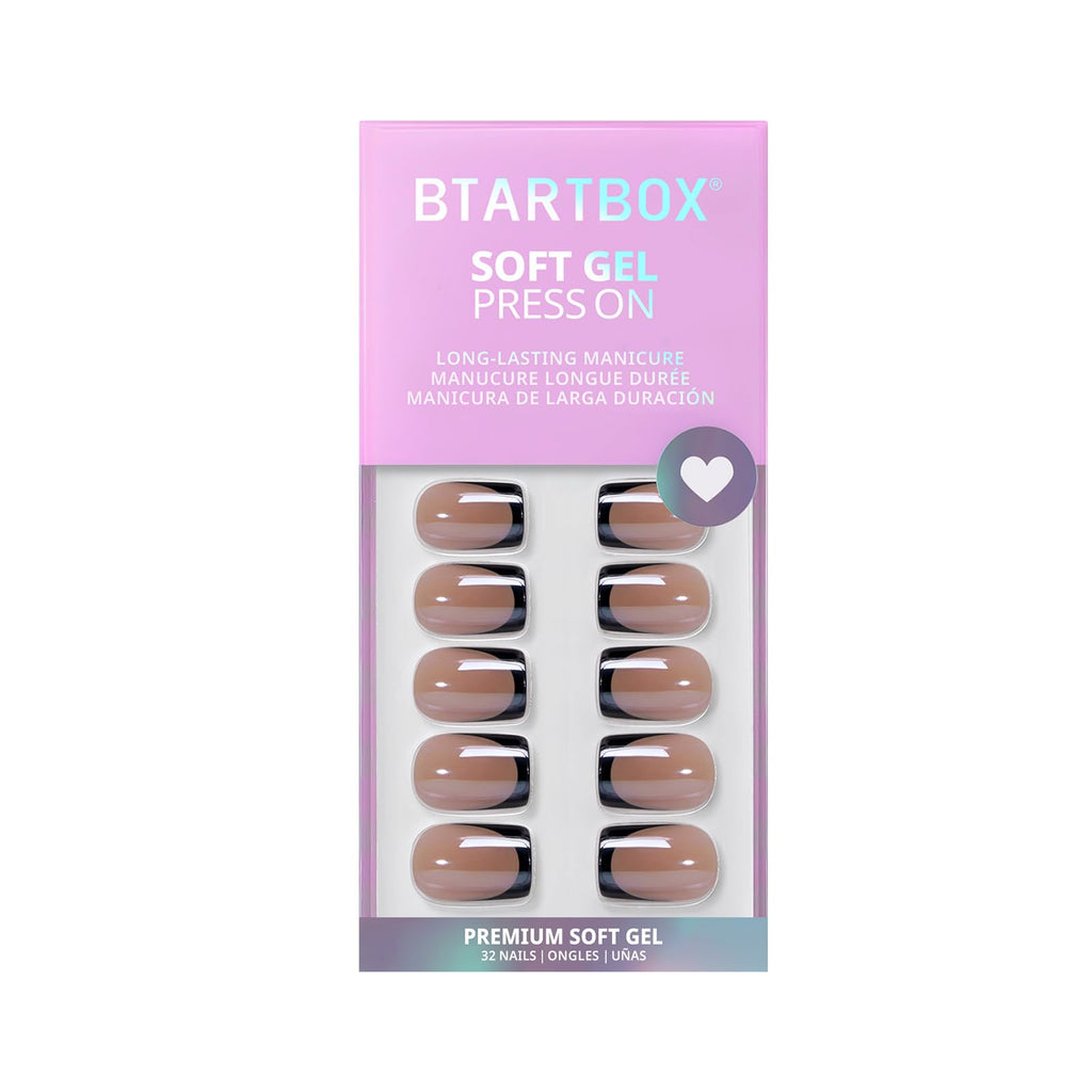 BTArtbox Press On Nails, Braveheart, Short Square, Black French Tip, 30Ct